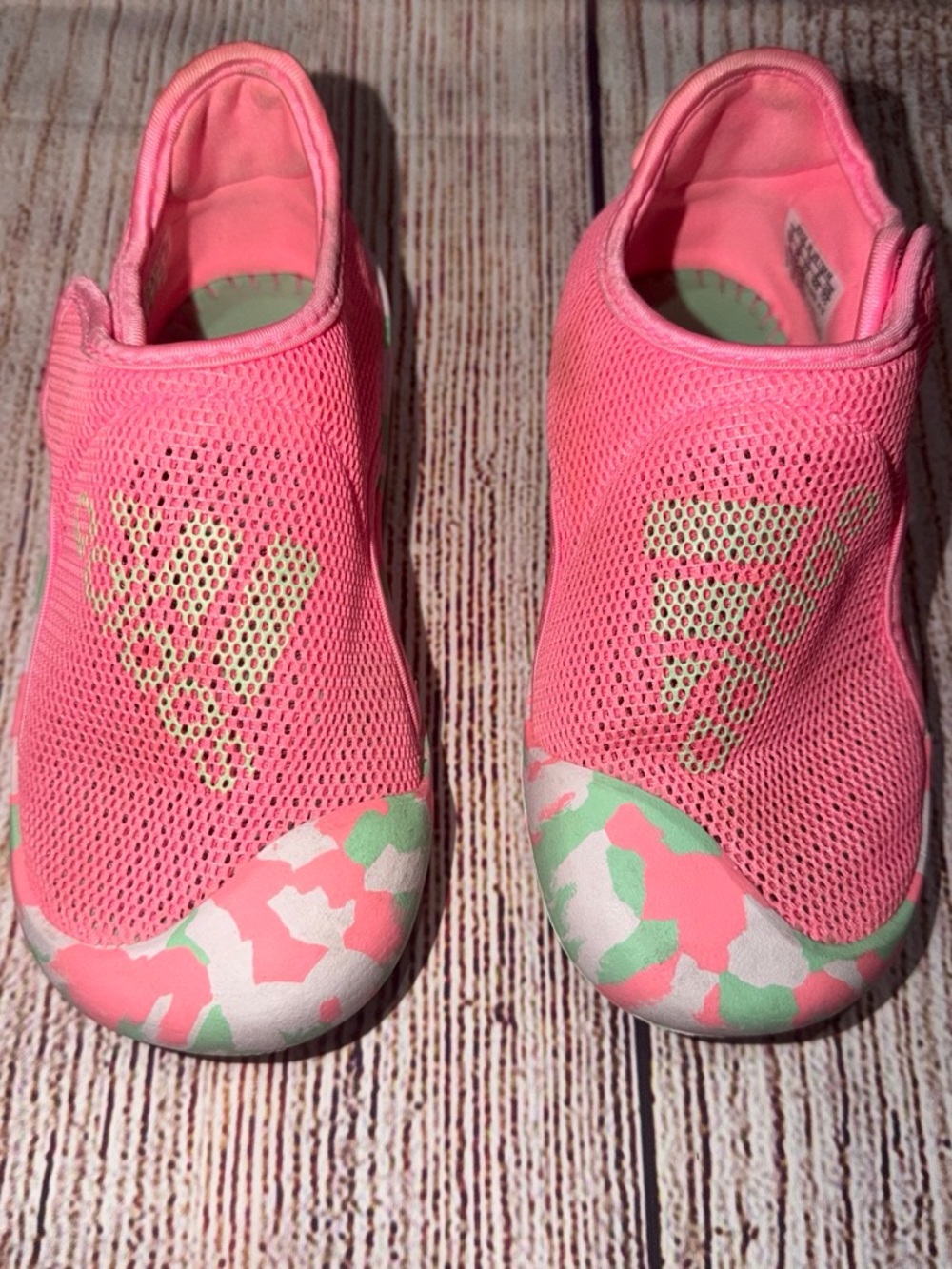 adidas Pink Mesh Slip-On Kids Water Shoes with Mint Accents